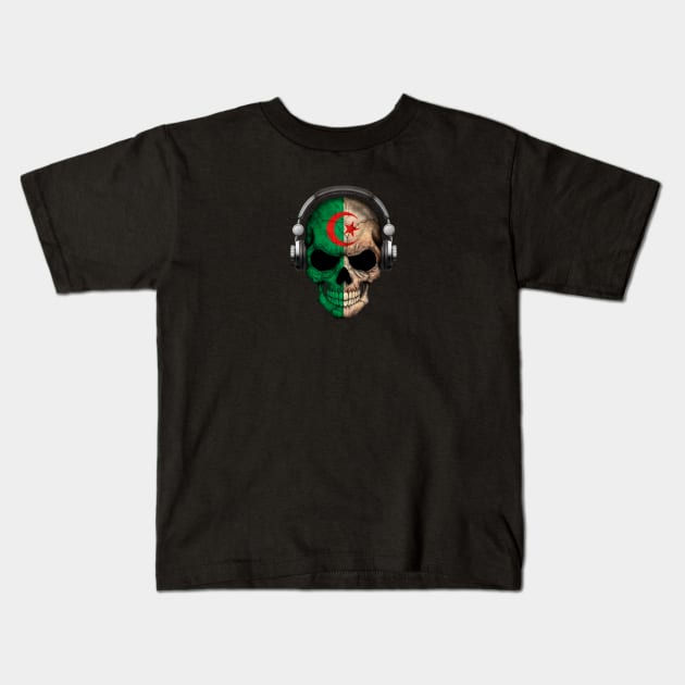 Dark Skull Deejay with Algerian Flag Kids T-Shirt by jeffbartels
